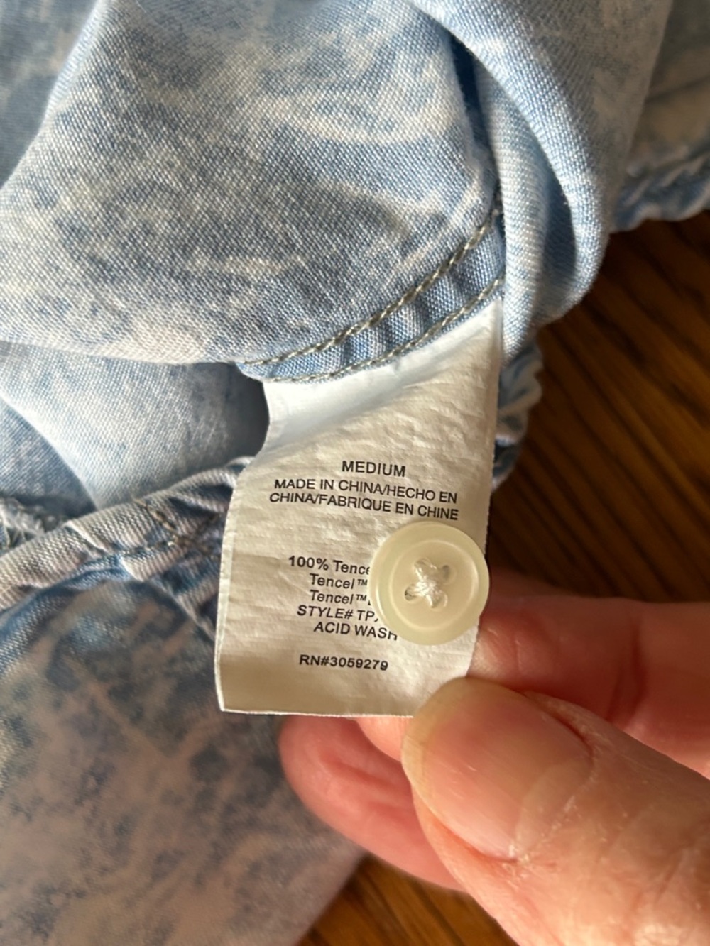 Acid Wash Light Blue Denim Button-Up Shirt - Picture 7 of 8